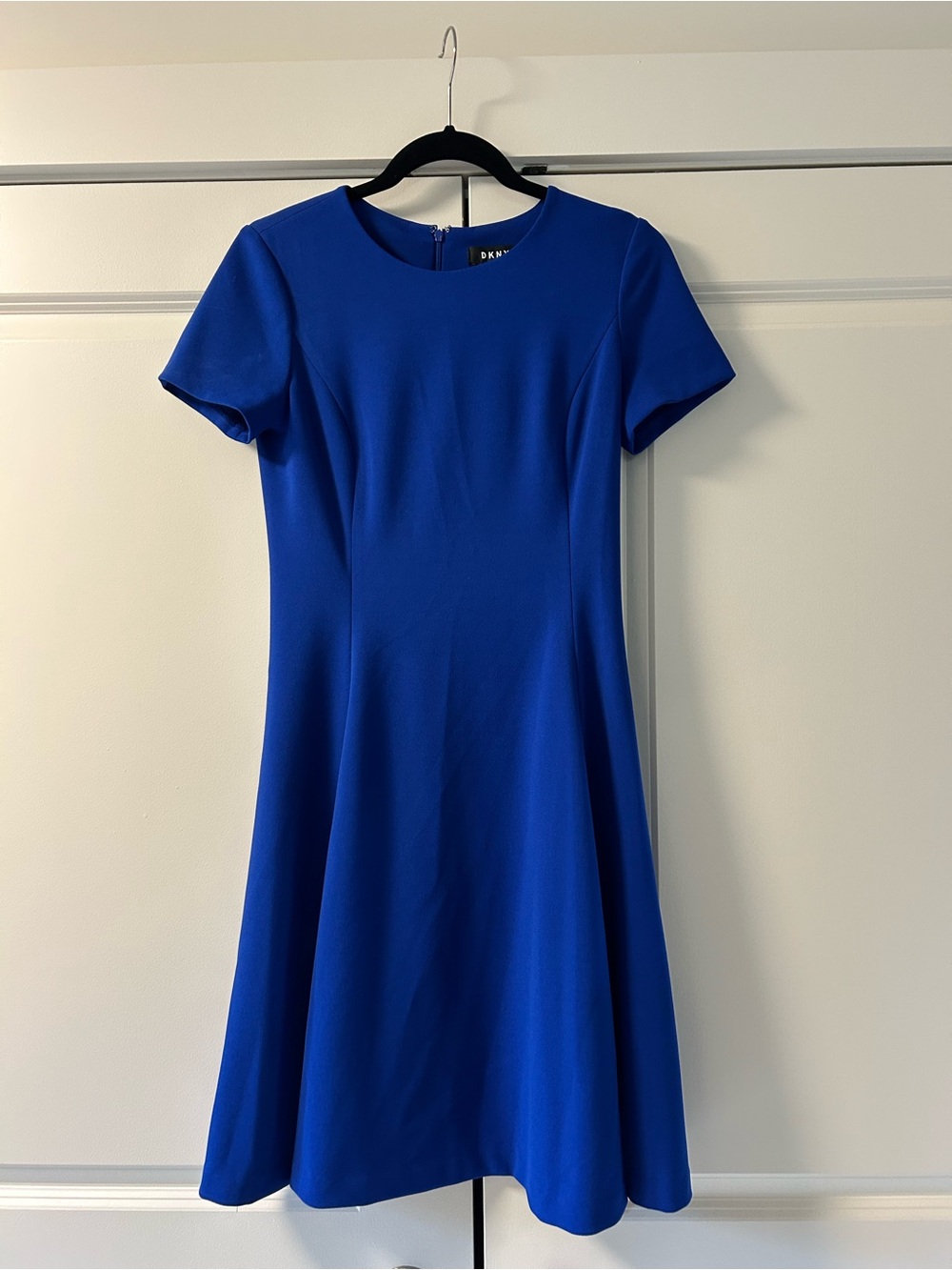 Dkny Womans Blue Short Sleeve Fit-and-Flare Midi Dress with pockets size 2